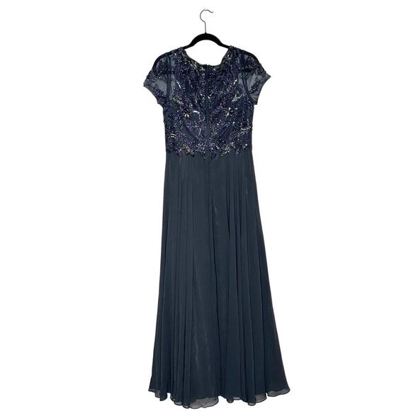 NWT Xscape Embellished Chiffon Beaded Top Maxi Dress Women's Gray Size 8 - Picture 4 of 8